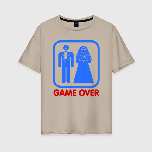 Женская футболка хлопок Oversize Game over, цвет миндальный