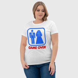 Футболка с принтом Game over для женщины, вид на модели спереди №4. Цвет основы: белый