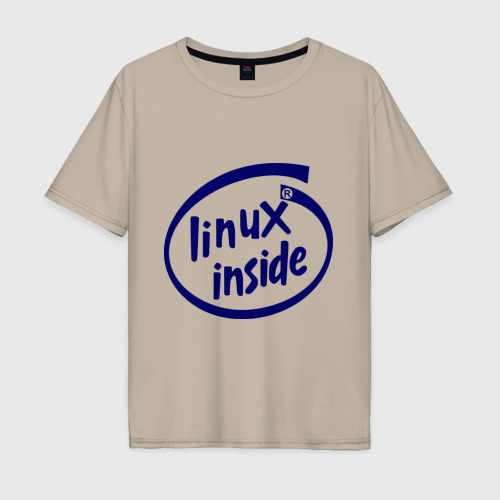 Мужская футболка хлопок Oversize Linux inside, цвет миндальный