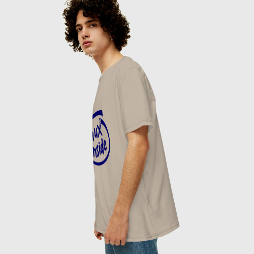 Мужская футболка хлопок Oversize Linux inside, цвет миндальный - фото 5