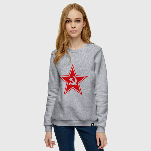 Женский свитшот хлопок с принтом Звезда СССР, фото на моделе #1