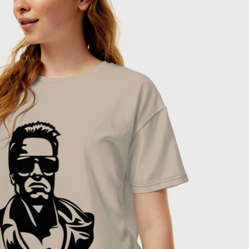 Женская футболка хлопок Oversize Шварцнеггер, цвет миндальный - фото 3