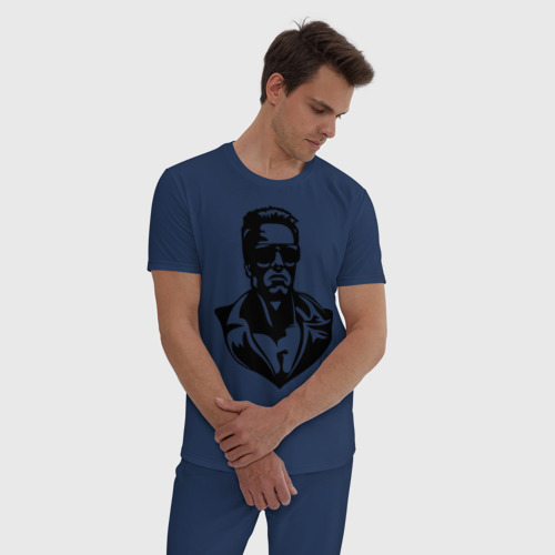 Мужская пижама хлопок Шварцнеггер, цвет темно-синий - фото 3