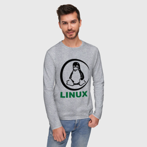 Мужской лонгслив хлопок Linux, цвет меланж - фото 3