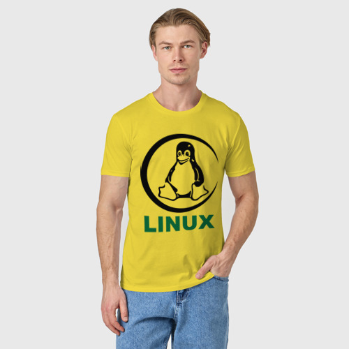 Мужская футболка хлопок Linux, цвет желтый - фото 3