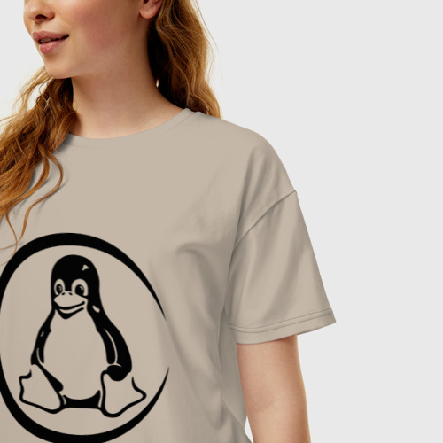 Женская футболка хлопок Oversize Linux, цвет миндальный - фото 3