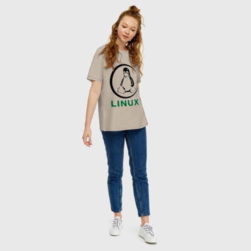 Женская футболка хлопок Oversize Linux, цвет миндальный - фото 5