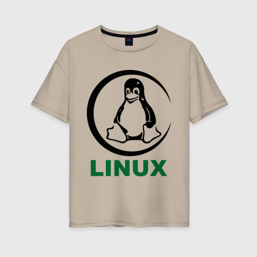 Женская футболка хлопок Oversize Linux, цвет миндальный