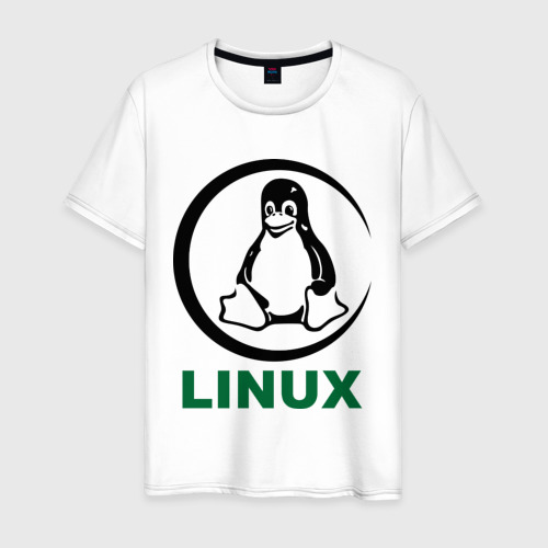 Мужская футболка из хлопка с принтом Linux, вид спереди №1