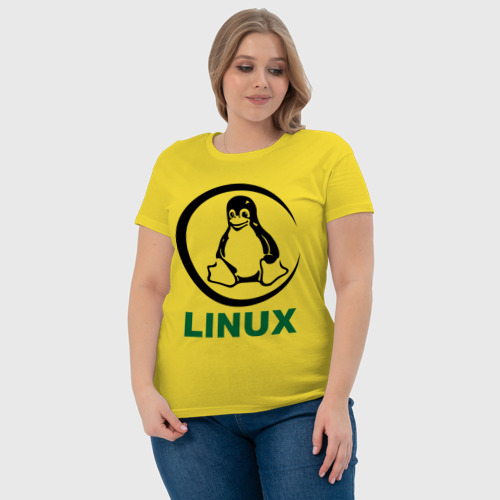 Женская футболка хлопок Linux, цвет желтый - фото 6