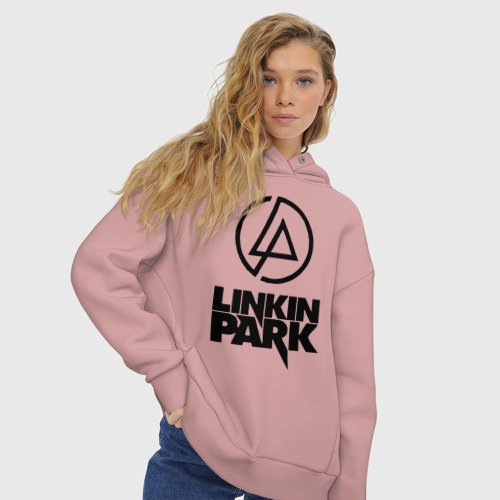 Женское худи Oversize хлопок Linkin Park, цвет пыльно-розовый - фото 4