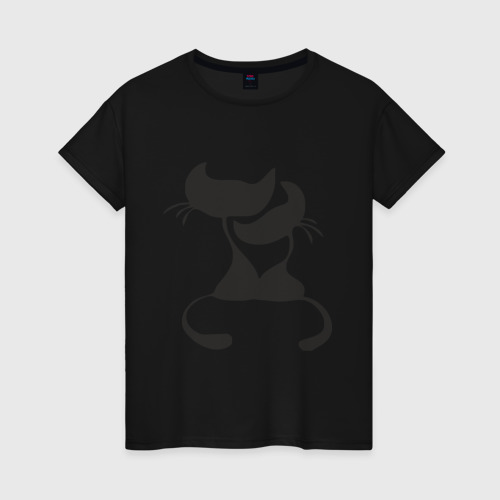 Женская футболка хлопок Кошки love, цвет черный