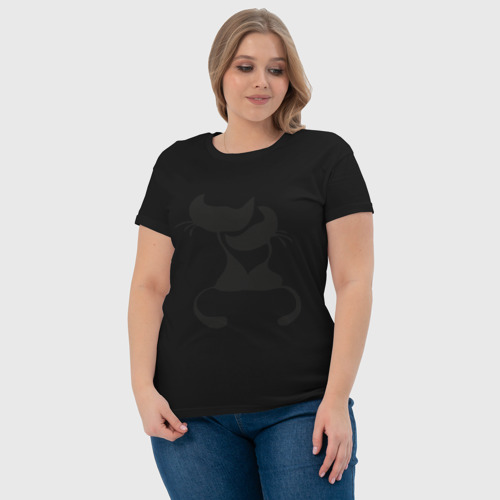 Женская футболка хлопок Кошки love, цвет черный - фото 6