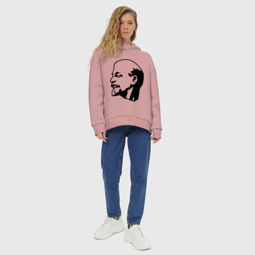 Женское худи Oversize хлопок Ленин, цвет пыльно-розовый - фото 6