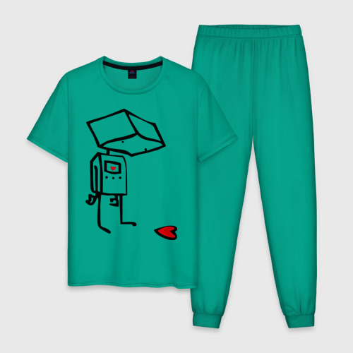 Мужская пижама хлопок Робот и сердце, цвет зеленый