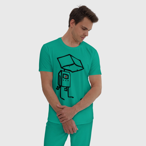 Мужская пижама хлопок Робот и сердце, цвет зеленый - фото 3