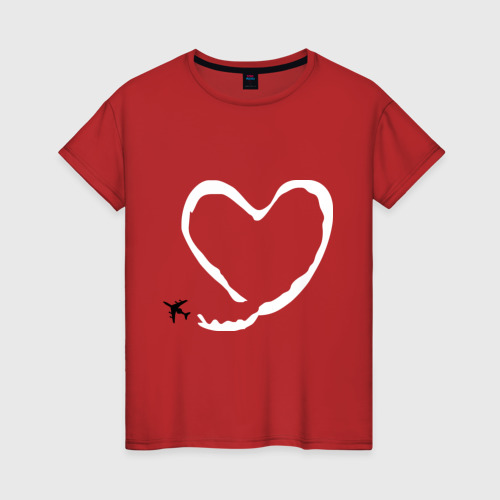 Женская футболка хлопок с принтом Самолёт любви, вид спереди #2