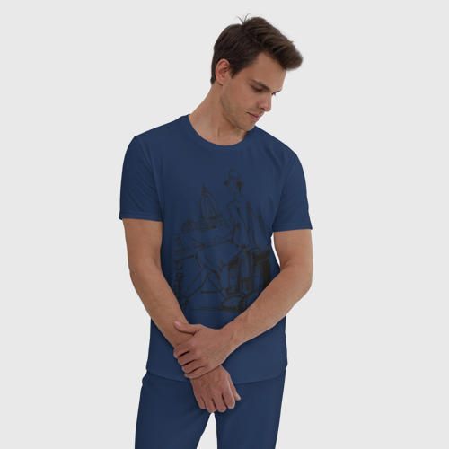 Мужская пижама хлопок Ретро 2, цвет темно-синий - фото 3