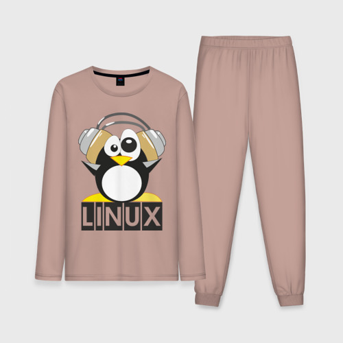 Мужская пижама с лонгсливом хлопок Linux 6, цвет пыльно-розовый