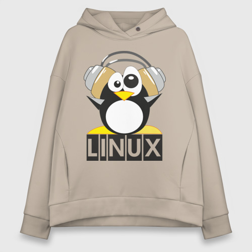 Женское худи Oversize хлопок Linux 6, цвет миндальный