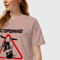 Женская футболка хлопок Oversize Острожно! нервный сотрудник - фото 2