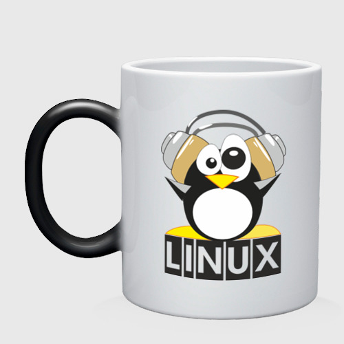 Кружка хамелеон Linux, цвет белый + черный