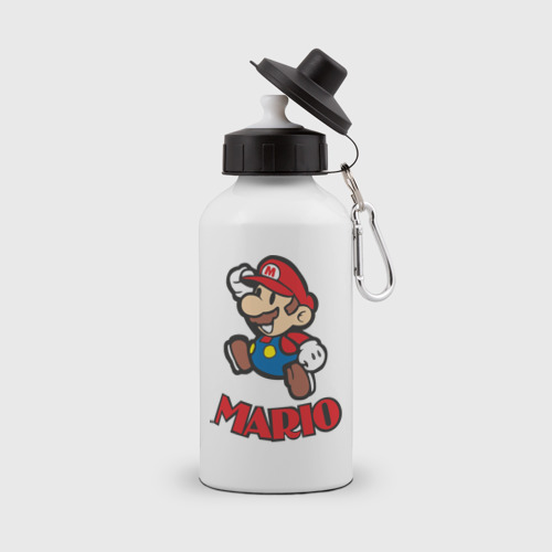 Бутылка спортивная с принтом Марио, вид спереди №1
