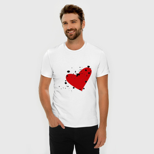Мужская футболка хлопок Slim Сердце в кляксу, цвет белый - фото 3