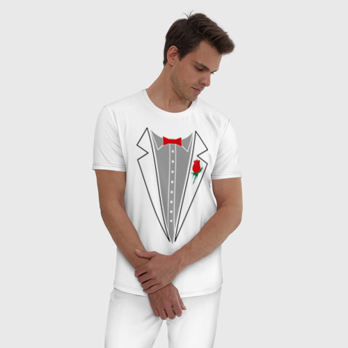 Мужская пижама хлопок Cмокинг, цвет белый - фото 3