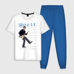 Мужская пижама с белой футболкой хлопок Доктор Хаус с гитарой