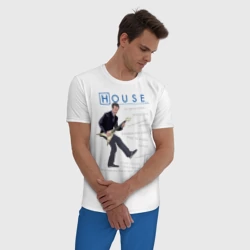 Мужская пижама с белой футболкой хлопок Доктор Хаус с гитарой - фото 2