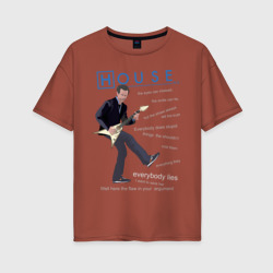 Женская футболка хлопок Oversize Доктор Хаус с гитарой