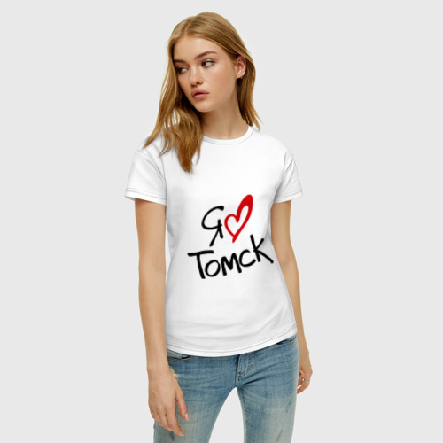 Женская футболка хлопок Я люблю Томск, цвет белый - фото 3