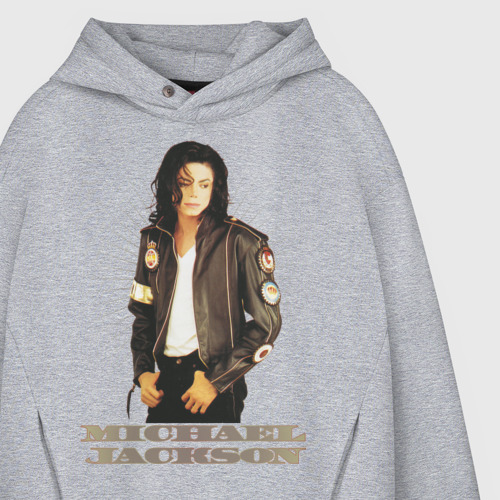 Мужское худи Oversize хлопок Michael Jackson 4, цвет меланж - фото 4