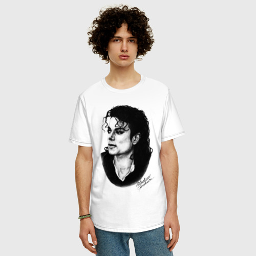 Мужская футболка хлопок Oversize Michael Jackson 6, цвет белый - фото 3