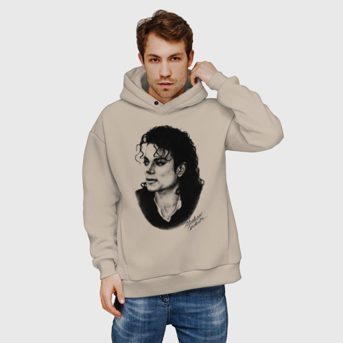 Мужское худи Oversize хлопок Michael Jackson 6, цвет миндальный - фото 3