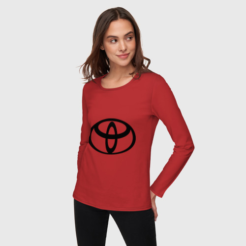 Женский лонгслив хлопок Toyota black logo, цвет красный - фото 3