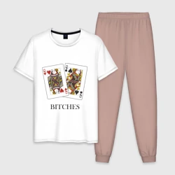 Мужская пижама с белой футболкой хлопок Bitches