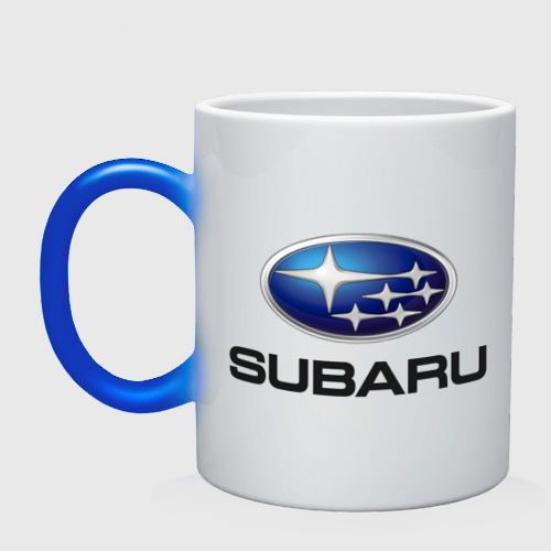 Кружка хамелеон Subaru, цвет белый + синий