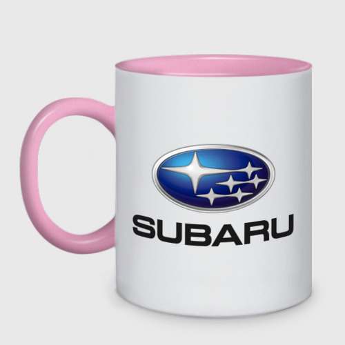 Кружка двухцветная Subaru, цвет белый + розовый