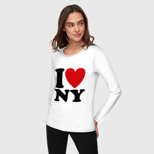 Женский лонгслив хлопок I love NY, цвет белый - фото 3