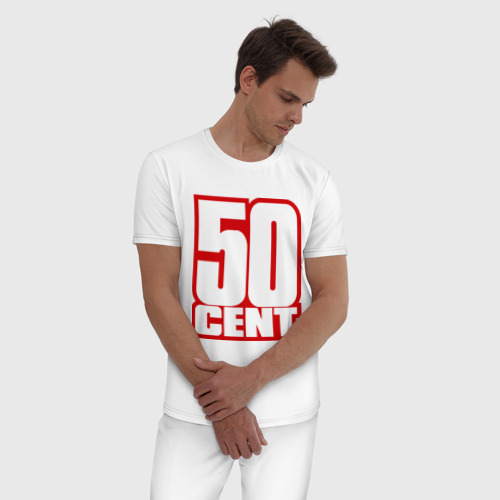 Мужская пижама хлопок 50 cent, цвет белый - фото 3