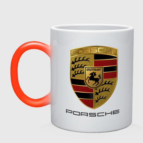 Кружка хамелеон Porsche, цвет белый + красный