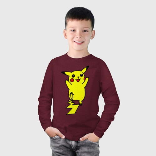 Детский лонгслив хлопок Покемоны5, цвет меланж-бордовый - фото 3