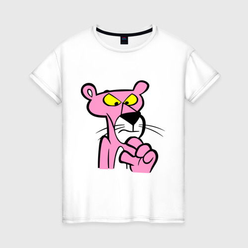Женская футболка из хлопка с принтом Розовая пантера 3, вид спереди №1