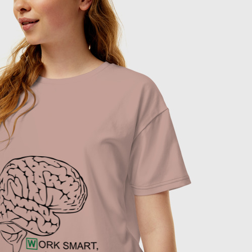 Женская футболка хлопок Oversize Work smart, not hard, цвет пыльно-розовый - фото 3