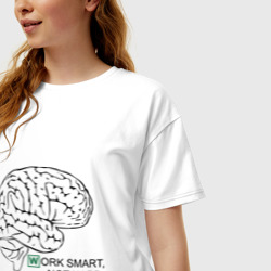 Женская футболка хлопок Oversize Work smart, not hard - фото 2