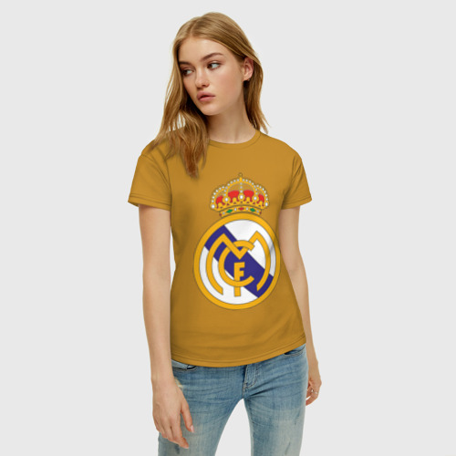 Женская футболка хлопок Real madrid, цвет горчичный - фото 3