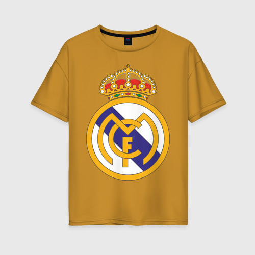 Женская футболка хлопок Oversize Real madrid, цвет горчичный