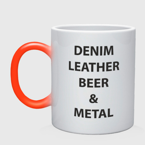 Кружка хамелеон Denim, leather, beer and metal, цвет белый + красный